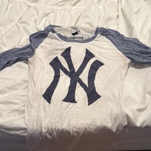 PINK Victoria's Secret White Raglan Tee with Navy Logo